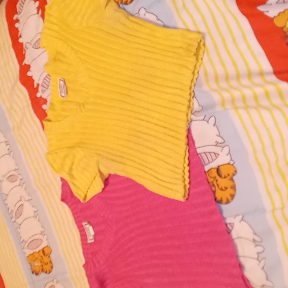 Vintage 80s,Bundle of 2,Super Soft,Lightweight,Crop,Knit Tops,Yellow & Pink💛🩷